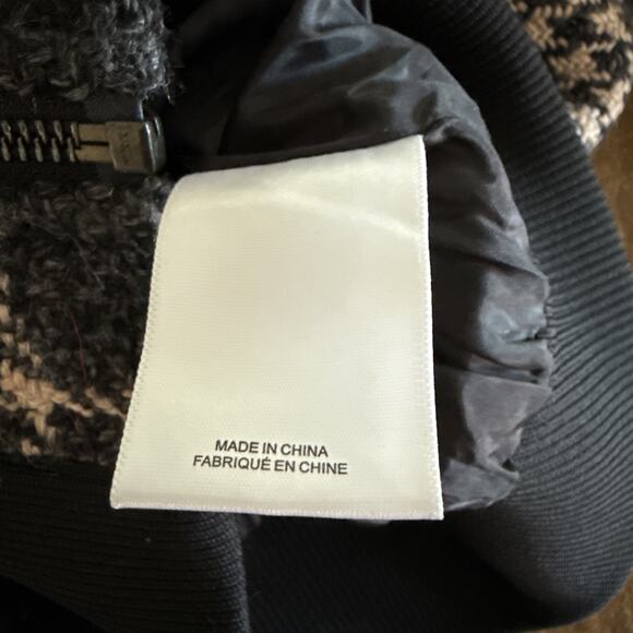 Express x Negin Mersalehi Brown Cream plaid cropped wool blend bomber jacket XS - Picture 3 of 6